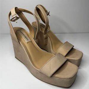 Antonio Melani Tan Platform Wedge Sandals with Ankle Strap